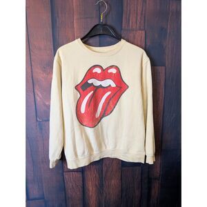 Rolling Stones Lick Logo Pastel Yellow Crewneck Sweater Size Small Rock N Roll